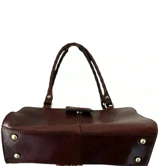 Patricia Nash Maroon Snap Button Leather Braided Strap Handbag Satchel - Picture 5 of 10